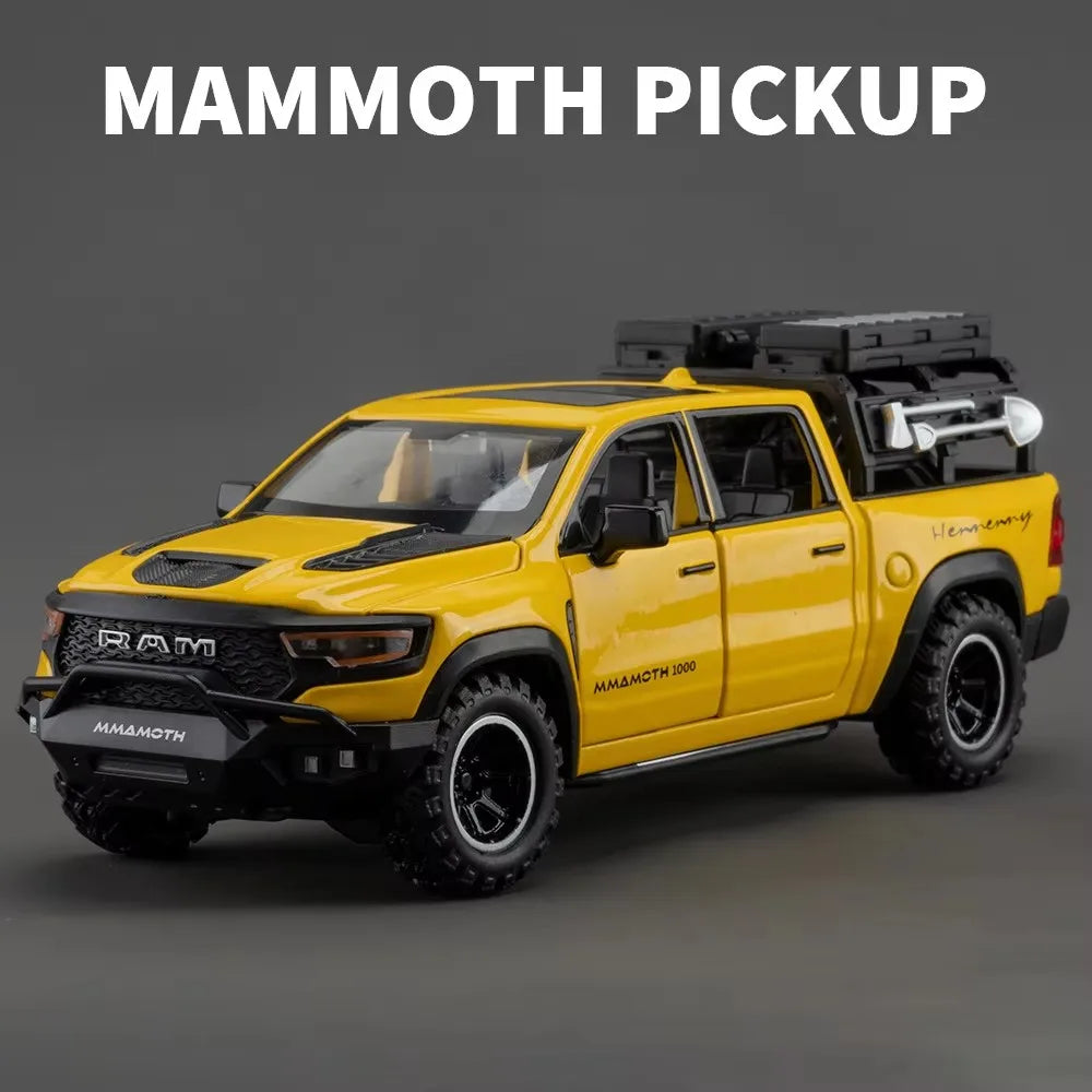 New 1:32 Dodge RAM 1000 TRX Mammoth Picku Alloy Car Model Sound and Light Pull Back Children's Toy Collectibles Birthday Gift