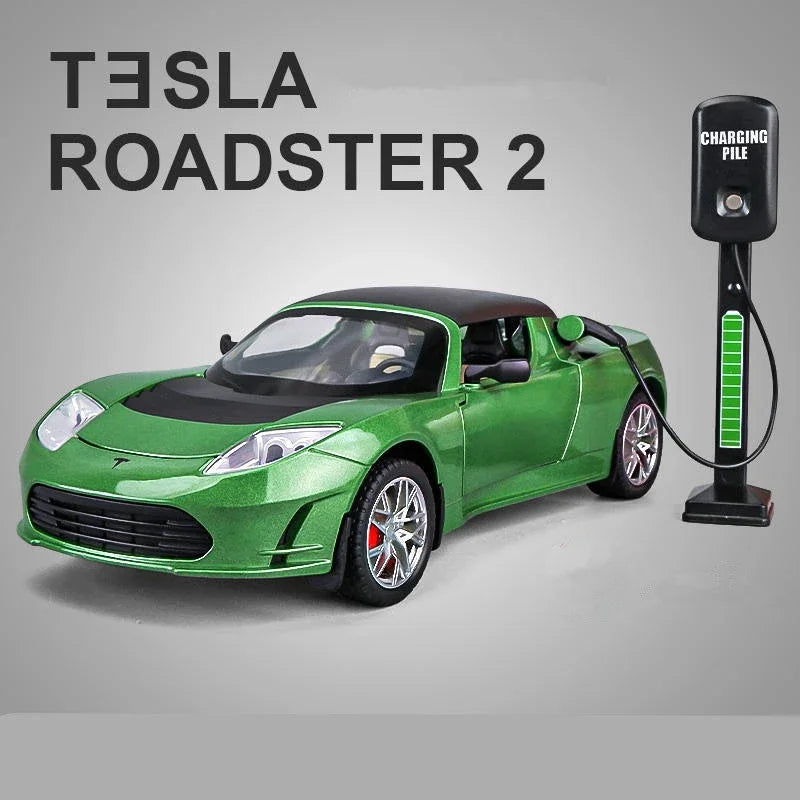 1:24 Tesla Roadster Alloy Sports Car Model Diecasts Metal Toy Racing Vehicles Car Model Simulation Sound and Light Gift