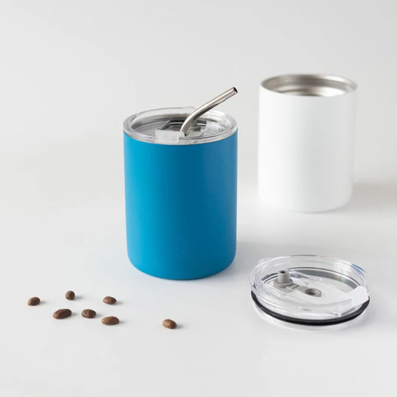 304 stainless steel double-layer vacuum insulated cup, with straw, lid, office cup, personal cup, coffee cup, sharing cup