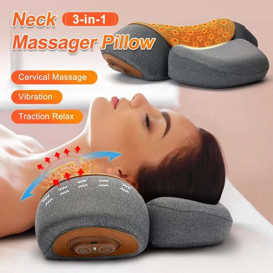 Electric Heating Cervical Massager Pillow Hot Compress Vibration Massage Neck Traction Relax Sleeping Pillow Spine Support