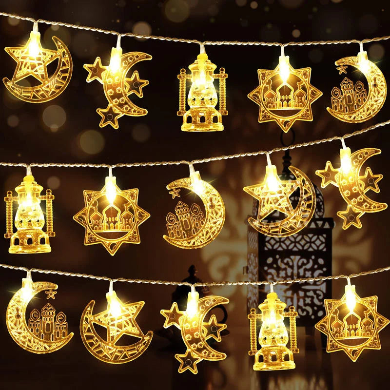 Eid Mubarak String Lights Star Moon LED Light String Ramadan Party Supplies Islamic Muslim Decoration For Home Light Lamp