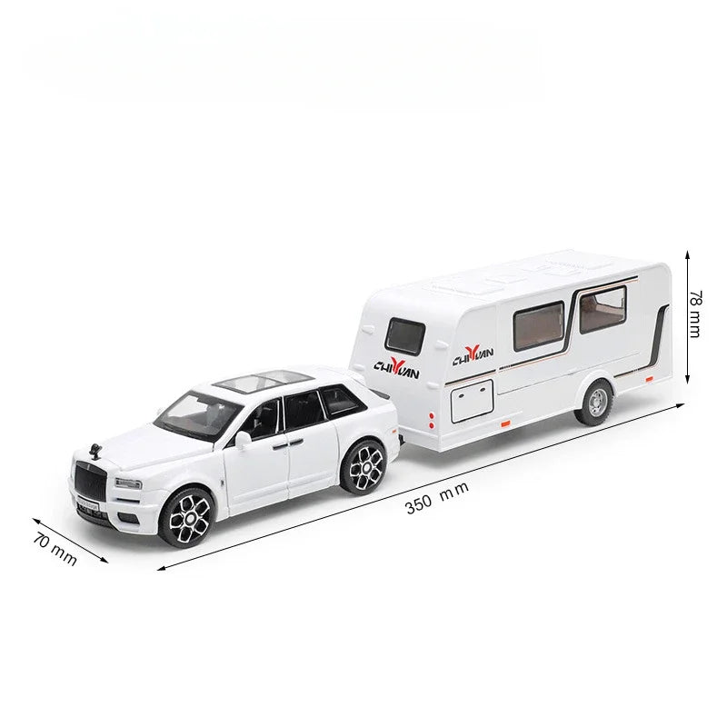 1/32 Rolls Royce Cullinan Camping RV Car Model Toy Alloy Diecast Off-road Vehicle with Sound Light Camping Cars Model Boys Gifts