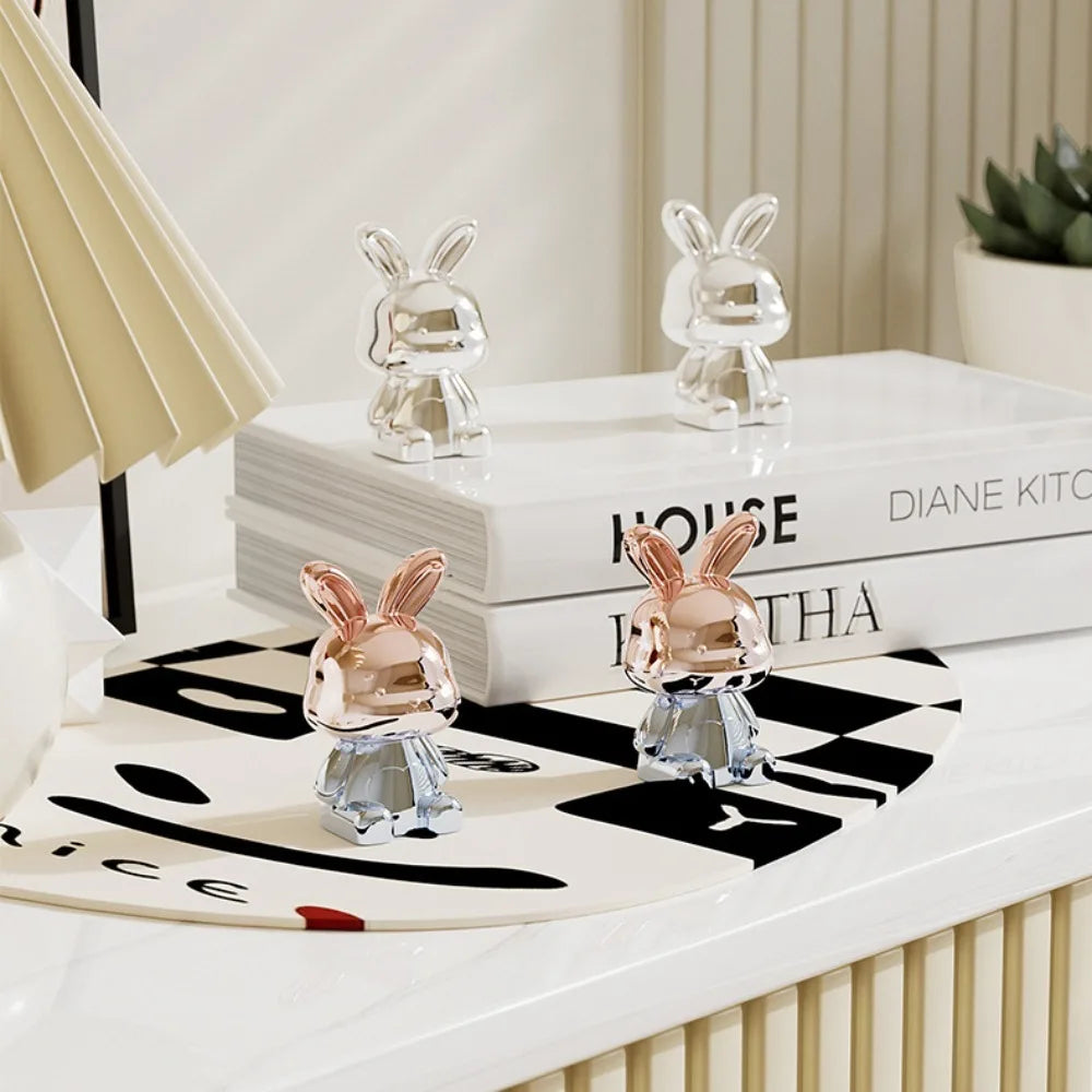 Cartoon Rabbit Decorative Ornament Long Eared Rabbit Eco-friendly Plastic Car Interior Decoration Cute Electroplating Home Decor