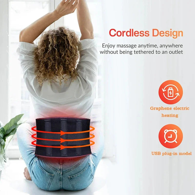 Electric Heating Belt With Adjustable Temperature Vibration Massage Waist Warmth and Hot Compress Belt Lumbar support pillow