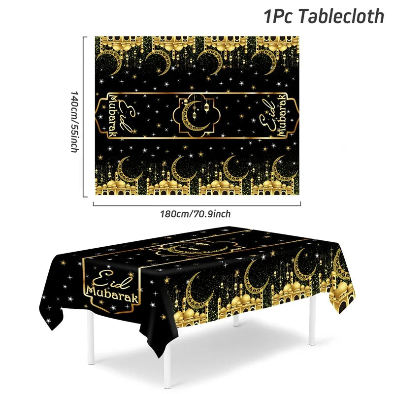 Eid Mubarak Star Moon Tablecloth Ramadan Kareem Decor for Home 2025 Islamic Muslim Party Eid Al Adha Supplies Castle Table Cover