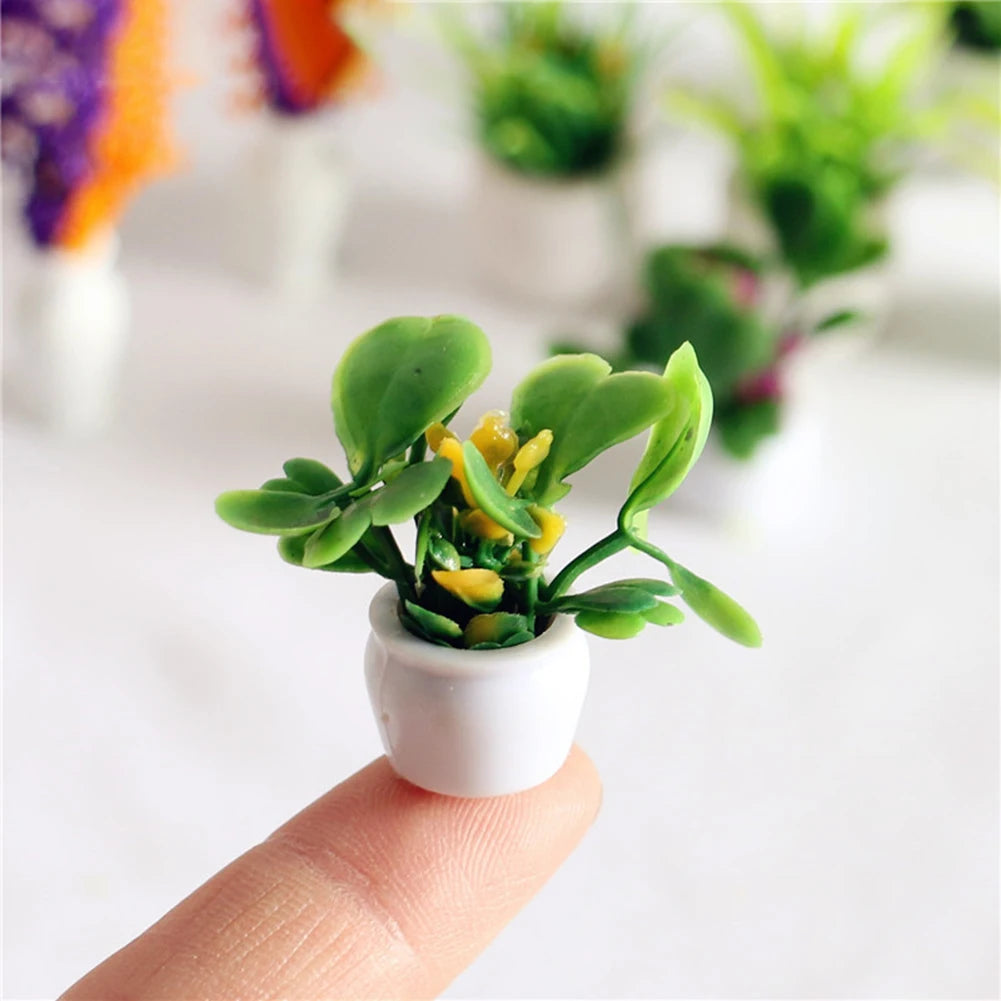 Mini Green Plant Tree Potted Doll House Miniature Furniture Home Decor Kids Toy Flower Pots Fake Simulation Plants