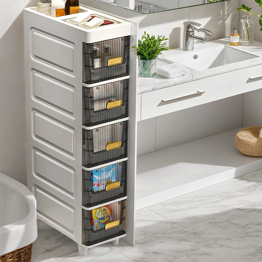 Narrow Toilet Storage Cabinet 4/5 Tier Waterproof Corner Shelf Closestool Crevice Rack Toilet Side Floor Shelves Storage Cabinet