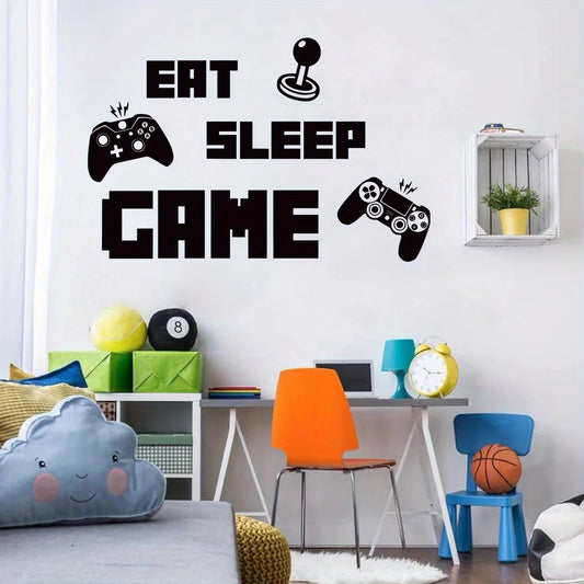 Black English'eat Sleep Camera'Game Controller Game Theme Wall Stickers for Bedroom Living Room Nursery Decoration Wall Decal