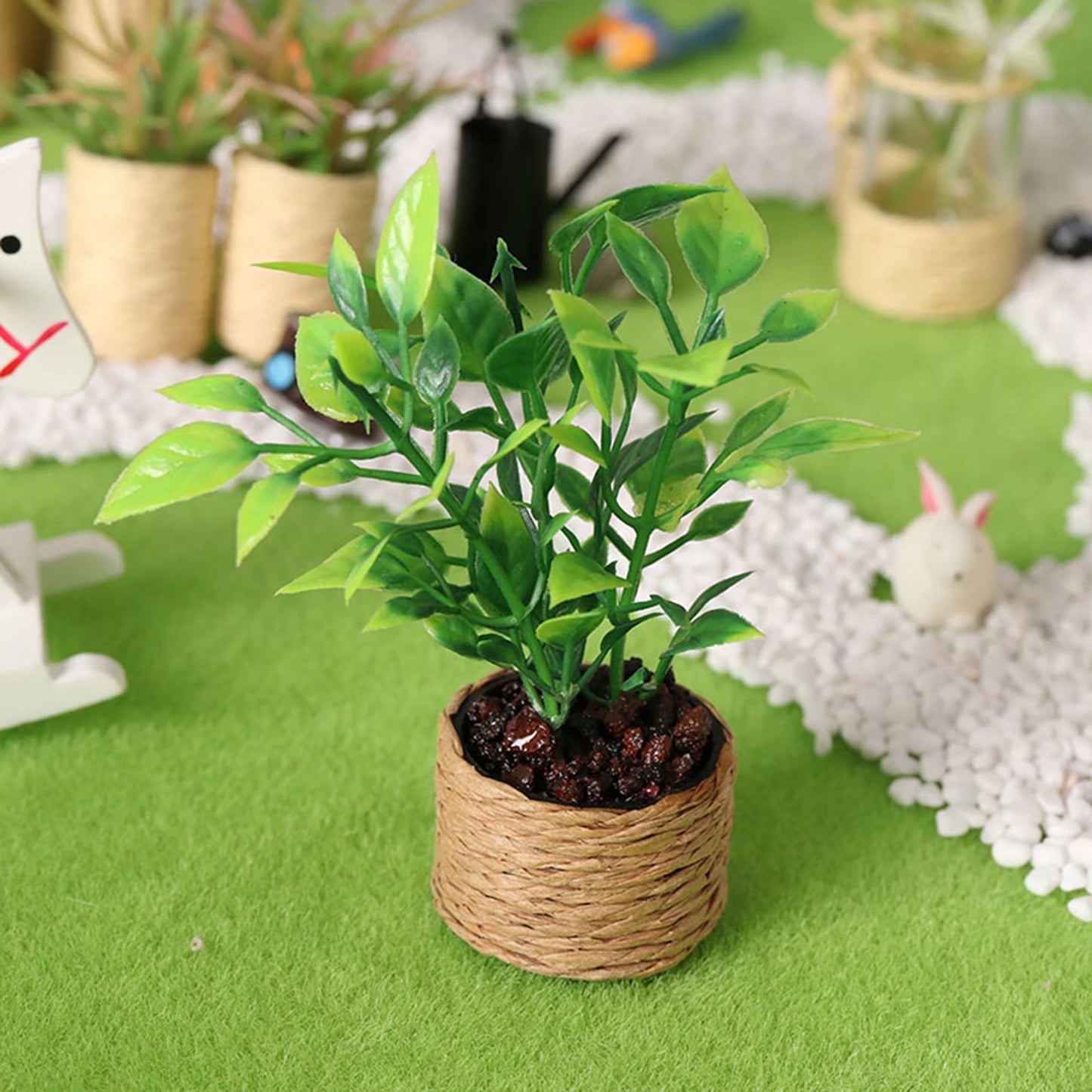 Mini Green Plant Tree Potted Doll House Miniature Furniture Home Decor Kids Toy Flower Pots Fake Simulation Plants