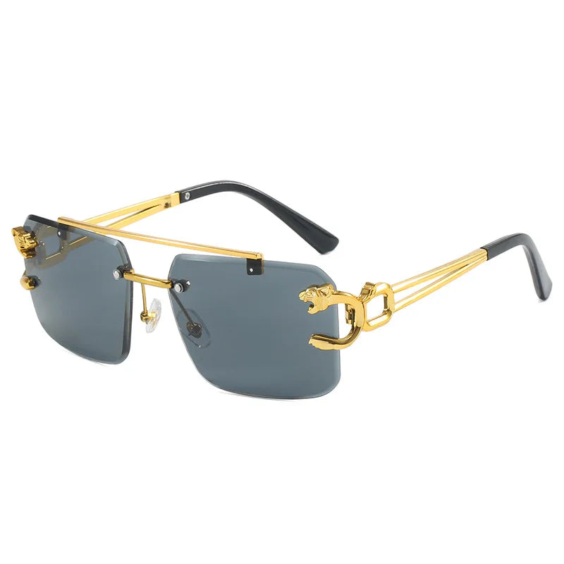 Fashion Retro Cheetah Decoration Sunglasses for Women Men Metal Steampunk Sun Glasses Summer UV400 Trendy Rimless Eyewear