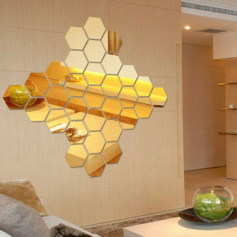 12 pieces Hexagonal 3D Mirror Wall Decal Perfect Acrylic Wall Decal Decal Home Decoration Mirror Art Decoration home decoration