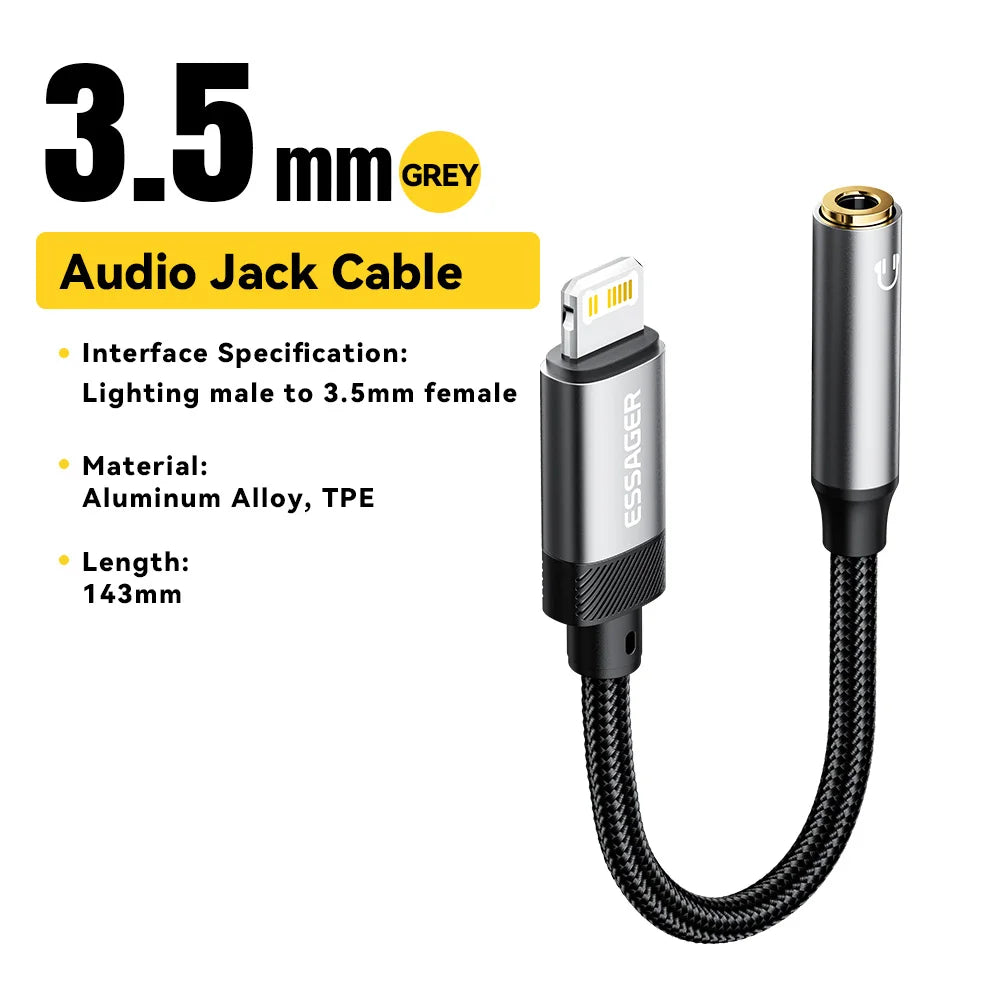 Essager Type C To 3.5mm Jack AUX Cable for iPhone 15 Samsung MacBook Lightning to 3.5mm Headphone Audio Adapter for iPhone14 13