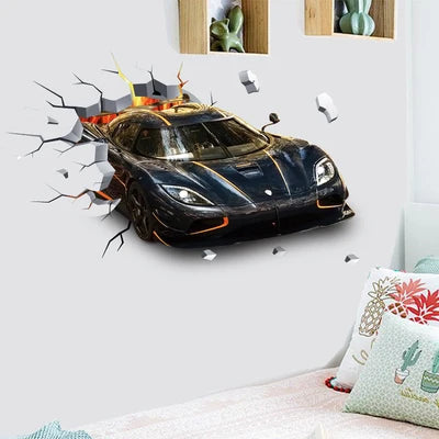 3D Urban High end Sports Car Cool Motorcycle Car Wall Sticker Boys' Room Car Art Poster Wallpaper Boys' Dream Gift Decoration