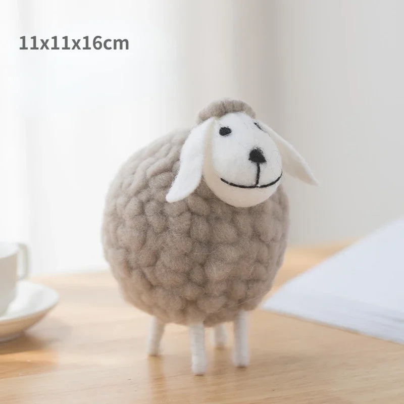 Handmade wool felt filled sheep small ornaments creative ins bedroom desktop home furnishings statue miniature crafts pendant