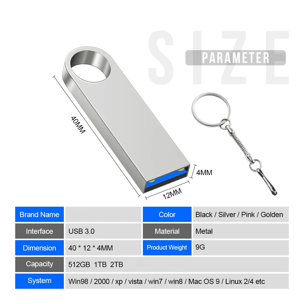 New 2025 Metal Pen Drive 2TB Cle Usb Flash Drives 1TB High Speed Pendrive 512TB 128GB Memoria Usb 3.0 For xiaomi mijia equipment