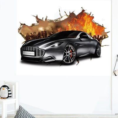 3D Urban High end Sports Car Cool Motorcycle Car Wall Sticker Boys' Room Car Art Poster Wallpaper Boys' Dream Gift Decoration