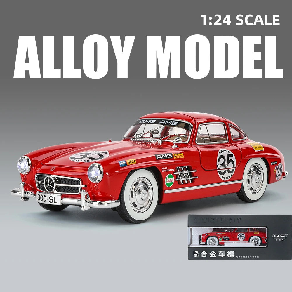 1:24 Scale Car Model Mercedes Benz 300SL Alloy car Model Classic Vintage Diecast Metal Sound Light Collecties Childrens Toy Gift