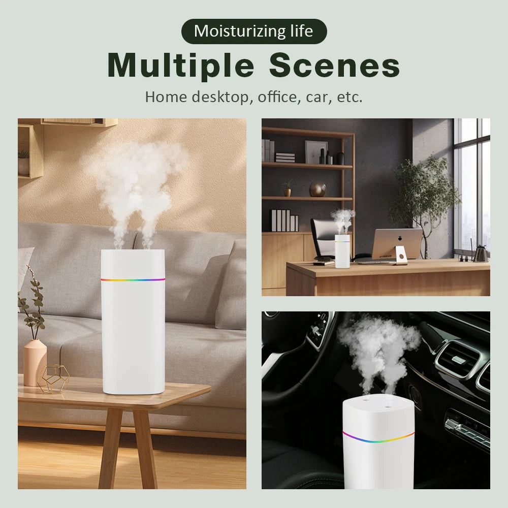 USB Cool Mist Sprayer Portable 600ml Electric Air Humidifier Aroma Oil Diffuser with Colorful Night Light for Home Car