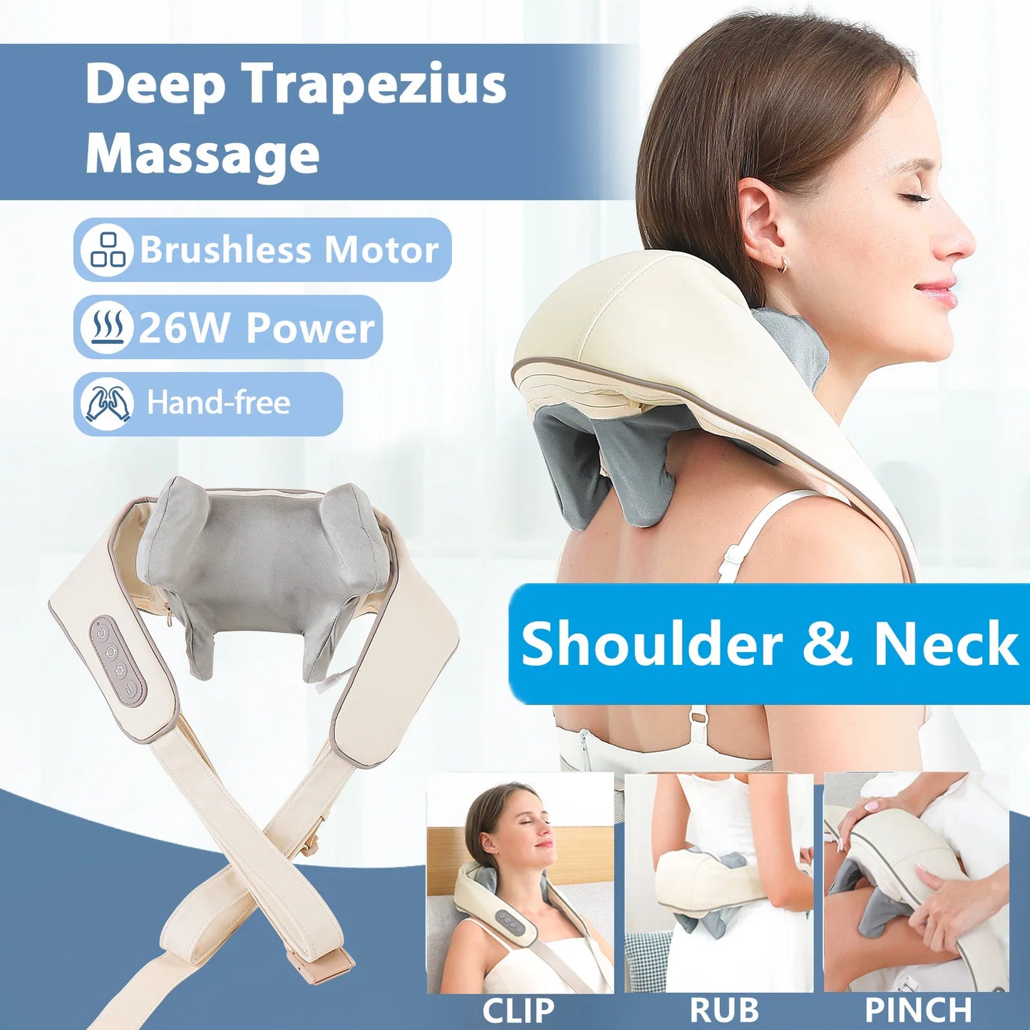 Foreverlily 26W Brushless Motor Neck And Shoulder Massager Wireless Shoulder And Back Kneading Massage Shawl Neck masajeador