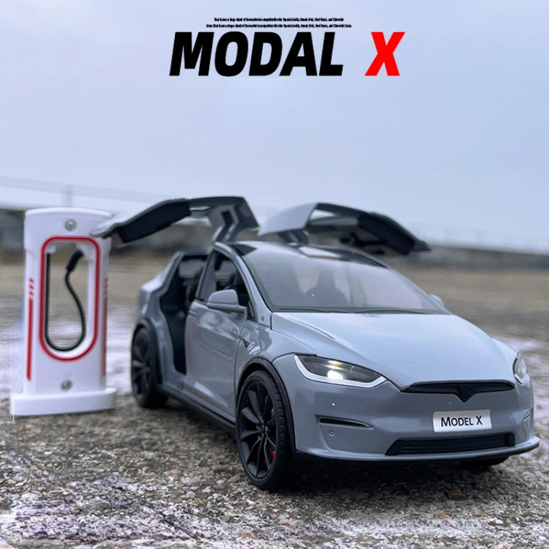 1:24 Tesla Model X Simulation Alloy Car Model Vehicle Sound And Light Pull Back Toy Car Boy Collection Decoration Gift C292