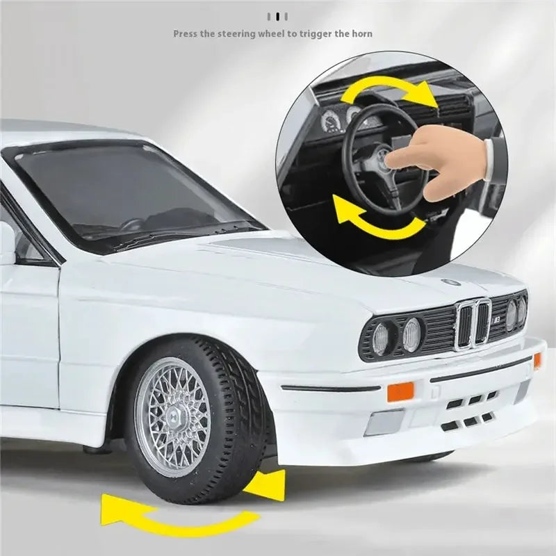 1:24 1988 BMW M3 E30 Alloy Sports Car Model Diecasts Metal Classic Car Model High Simulation Sound and Light Childrens Toys Gift