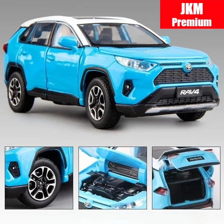 1/32 Toyota RAV4 SUV Off-Road Toy Car, JKM Diecast Metal Model Sound & Light Doors Openable Educational Collection Gift For Boy