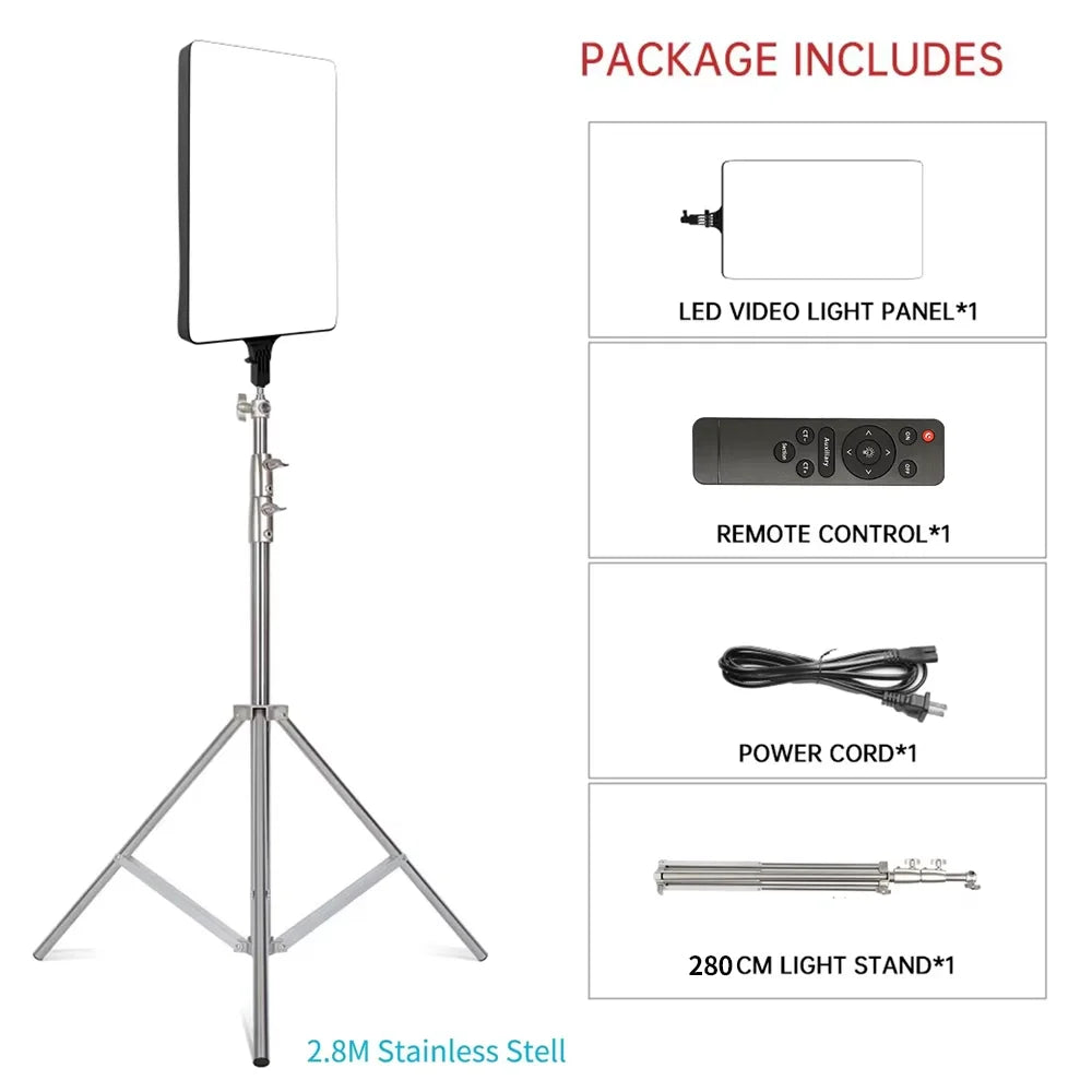 24'' LED Video Light 90W Photography Selfie Dimmable Panel Lighting Photo Studio Live Stream Fill LampTripod Stand