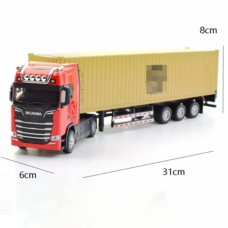 1:50 SCANIA Diecast Metal Model Toy Container truck Pull Back With Sound & Light Trailer Car Toys Xmas Gifts