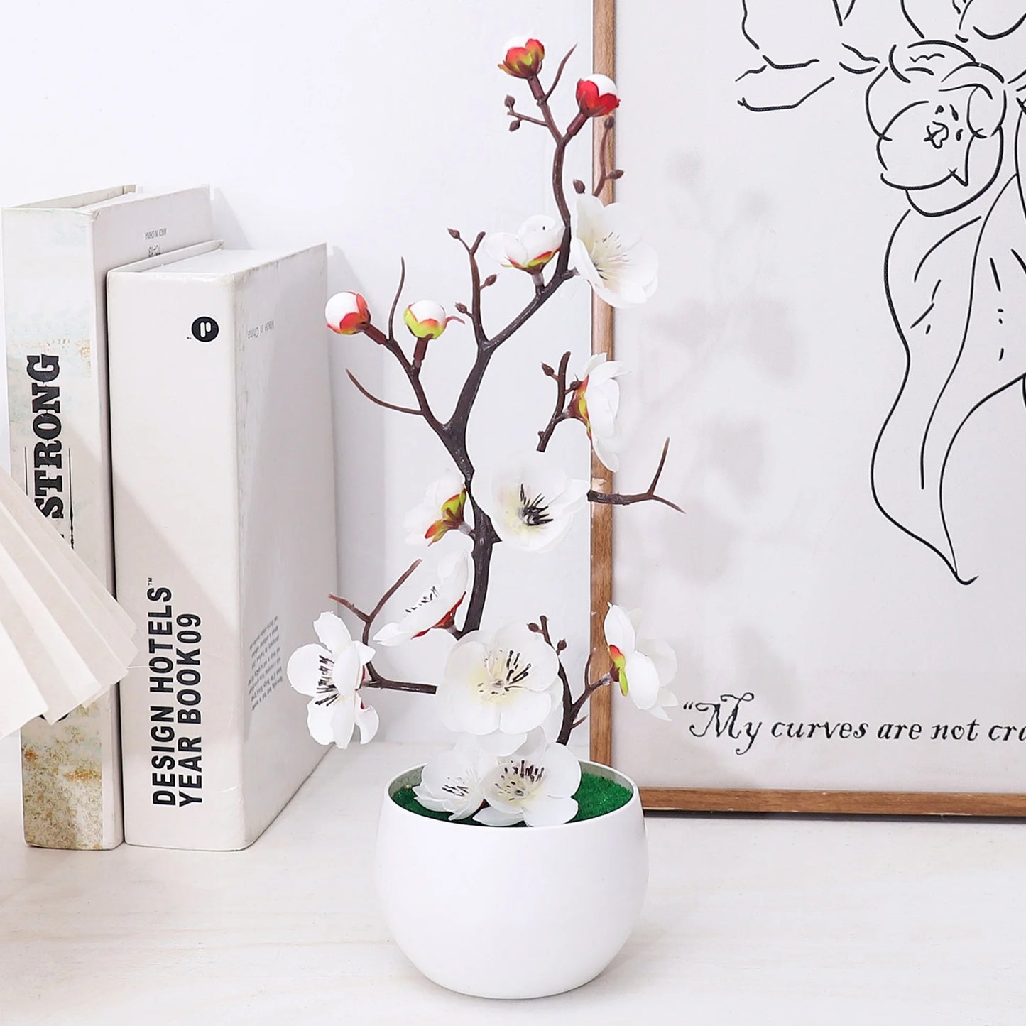 Plum Blossom Artificial Flowers Potted Vase Plants For Room Home Wedding Garden New Year Blossom Decoration Bonsai Accessories