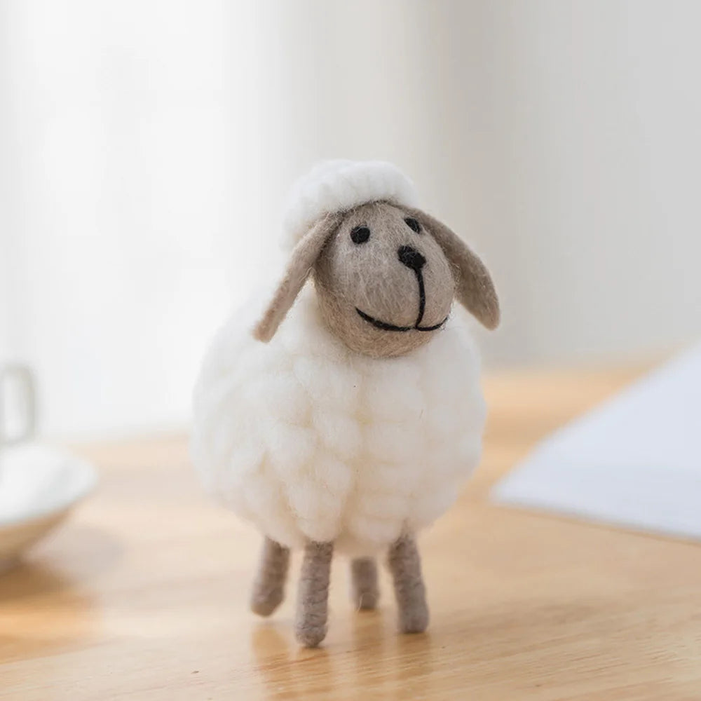 Mini Felt Sheep Figurines Small Ornament Christmas Holiday Wool Statue Miniature Party Supplies Home Decoration