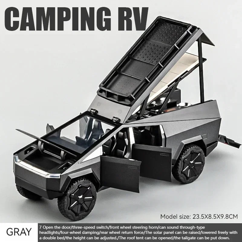 1:24 Tesla Cybertruck Camping RV Alloy Diecast Car Model Sound & Light Adult Display Collectibles Birthday Gifts Holiday Present