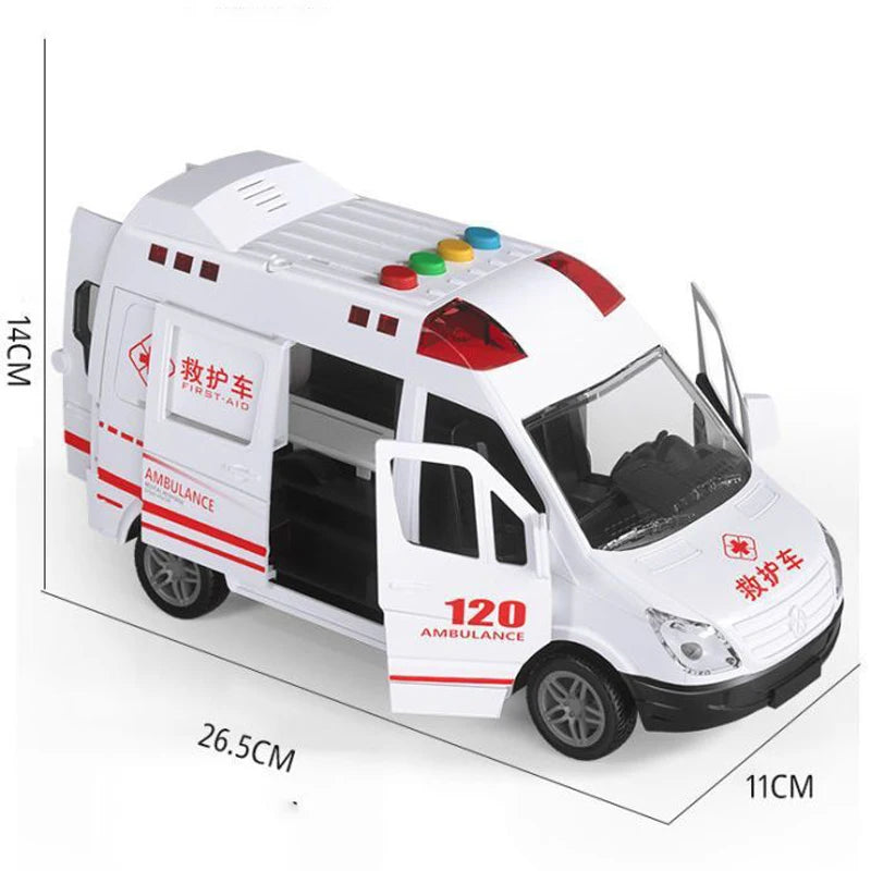 1:24 Alloy Ambulance Model Simulation Pull-back Sound and Light Die-cast Alloy Car Toy Set Children's Birthday Gift