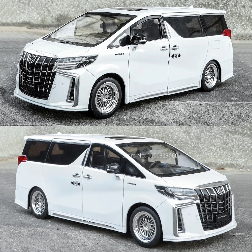 Big 1/18 Alphard Alloy Cars Model Toy Door Opened Simulation MPV Car Toys with Sound and Light Pull Back Vehicle for Boys Gifts