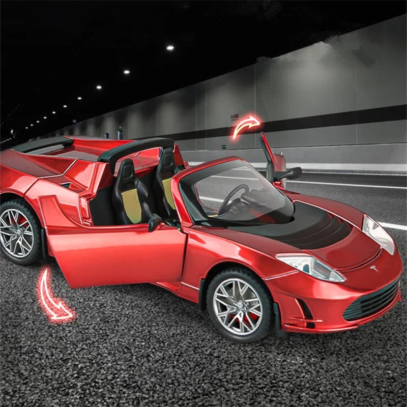 1:24 Tesla Roadster Alloy Sports Car Model Diecasts Metal Toy Racing Vehicles Car Model Simulation Sound and Light Gift