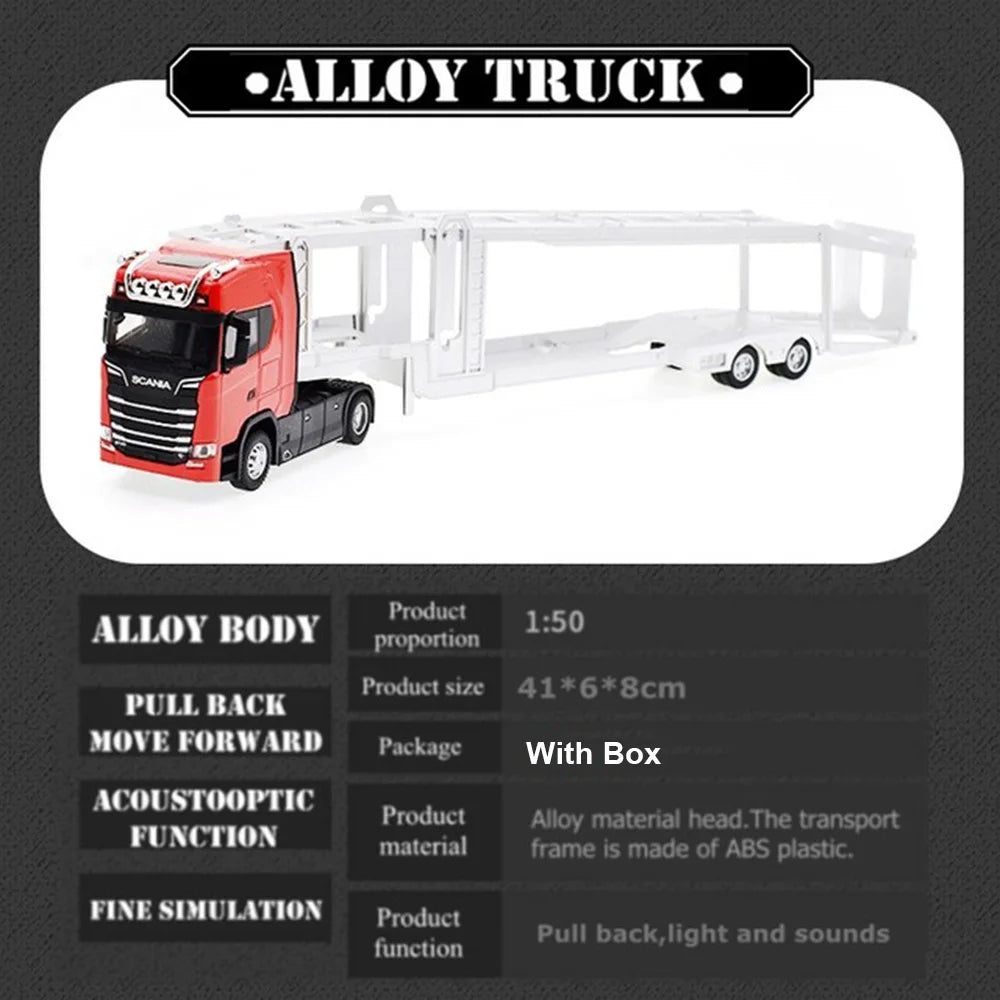 1:50 Simulation Alloy Diecast Large Truck Head Model Container Toy Pull Back Sound Light Engineering Transport Vehicle For Kids