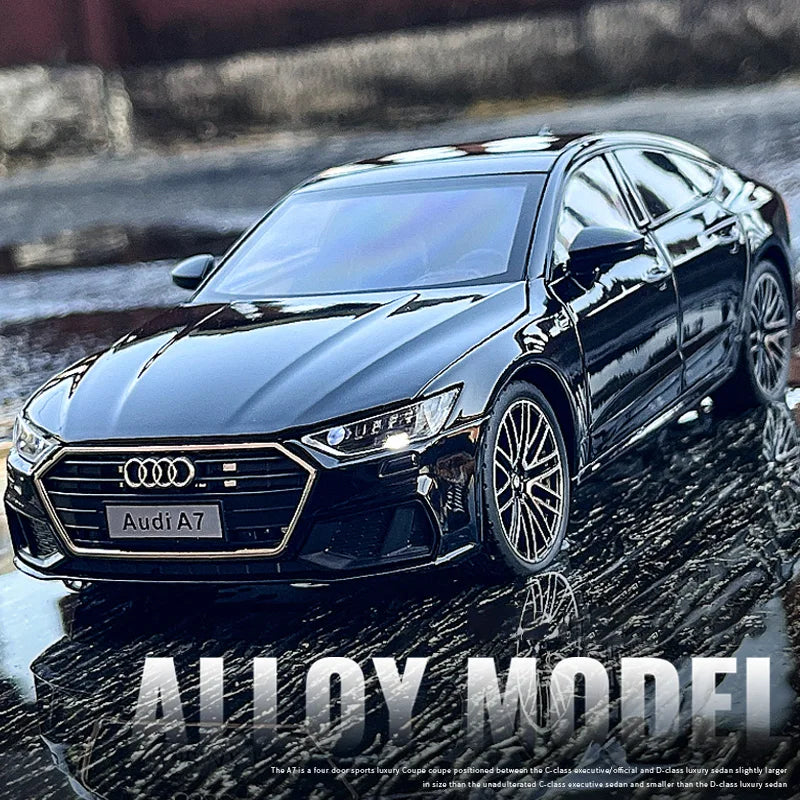 1:24 Audi A7 Alloy Toy Car Model Wheel Steering Sound and Light Children's Toy Collectibles Birthday Gift