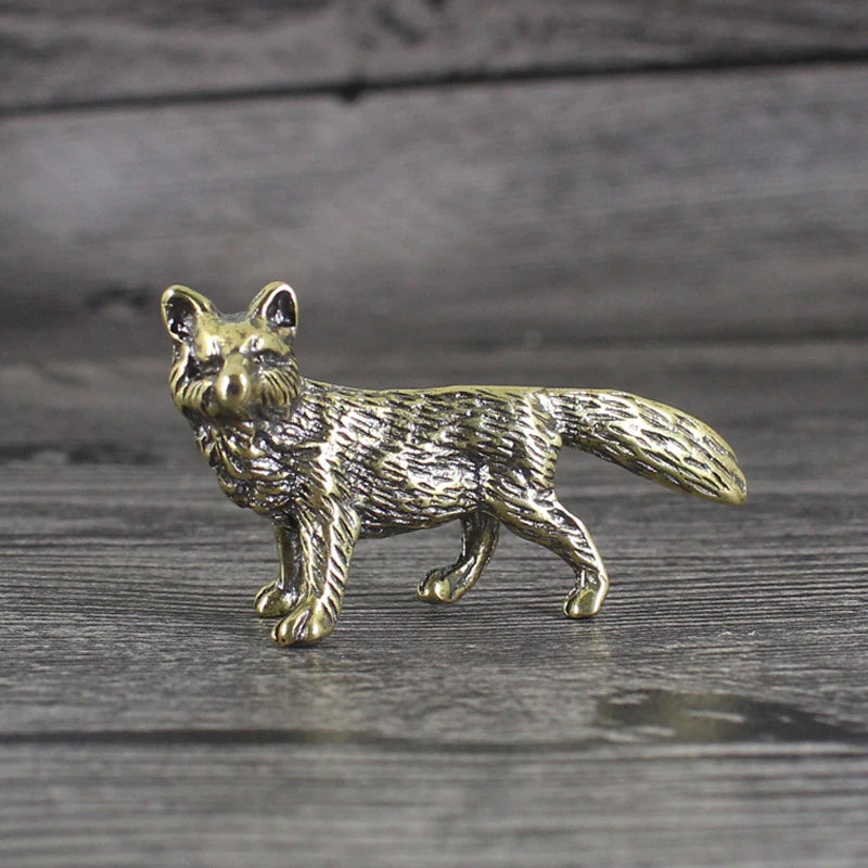 Solid Brass Fox Figurines Miniatures Desk Ornaments Art Crafts Retro Small Animal Statue Home Desk Decoration Fox Brass Ornament