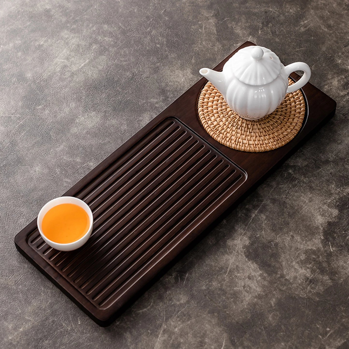 Chinese Traditional Bamboo Tea Tray with Water Storage Box Vintage Rustic Style Chinese Tea Serving Tray For Home Offiice