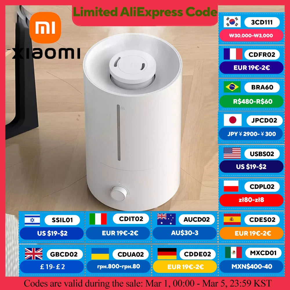 XIAOMI MIJIA  Humidifier 2,Top Fill 4L Supersized Cool Mist Humidifier,30H Runtime,Silver ion antibacterial,For Home, Large Room