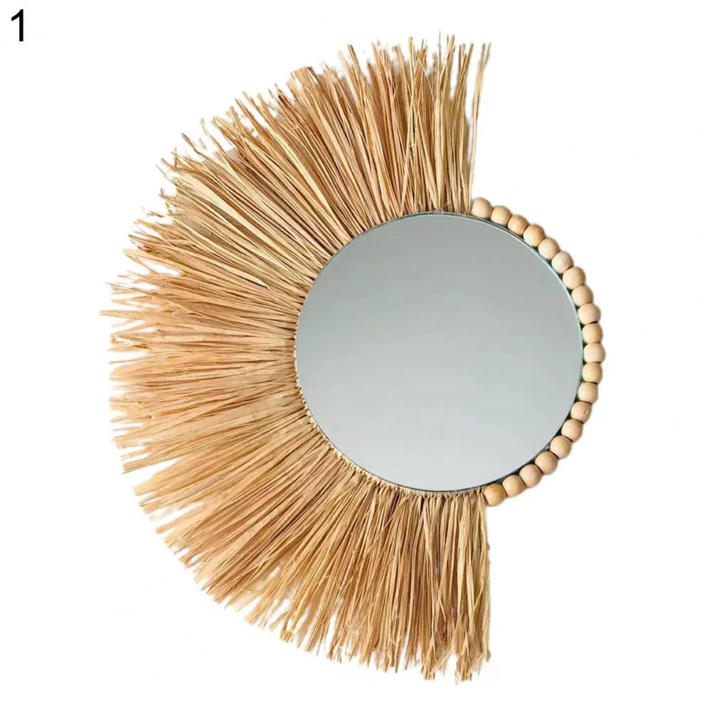 Space-saving  Unique Straw Decoration Hanging Mirror Acrylic Straw Mirror Hanging   for Living Room