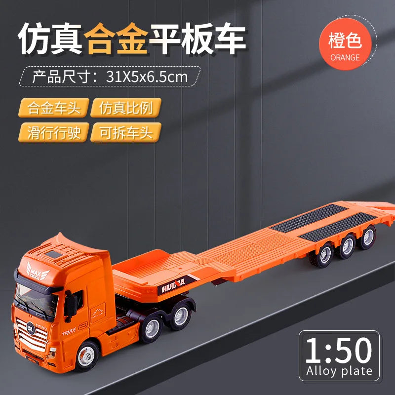 Huina 1/50 Alloy Dump Truck Flat Trailer Fuel Tank Car Model Removable Engineering Transport Container Lorry Vehicle Toy For Boy