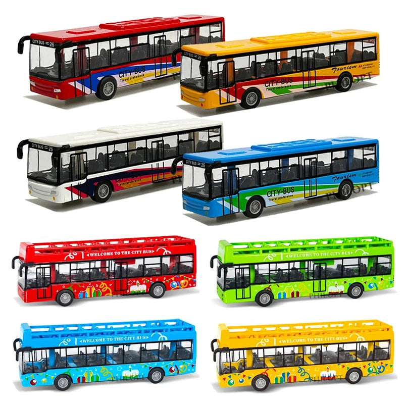 High Simulation Toy Car Model Diecast Plastic Pull-Back Bus Inertia Car City Tour Bus ABS Car Model Toys Gifts For Children Kids