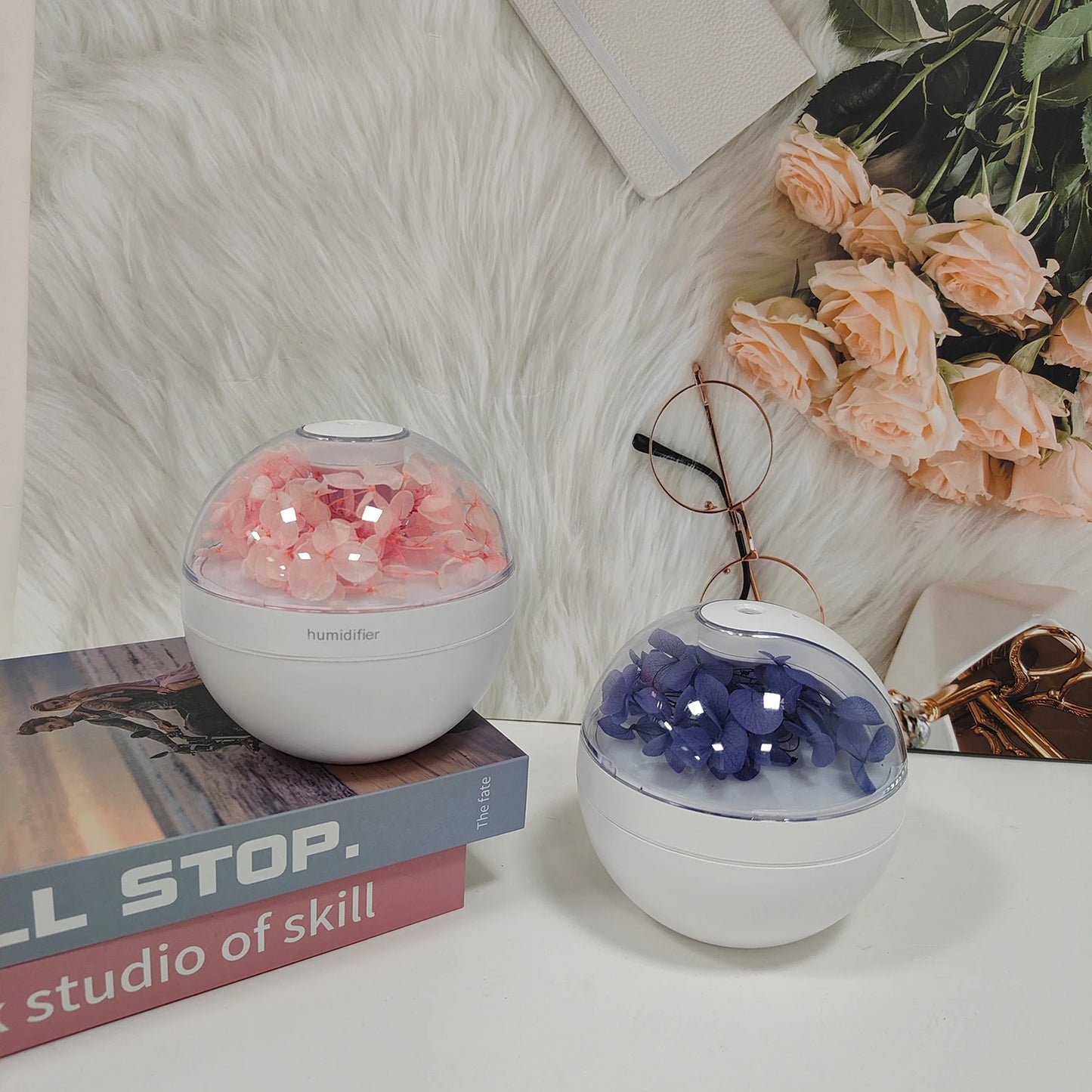 2025 New USB Power Cord Mini Simulated Flower Air Humidifier Aroma Diffuser Essential Oil Diffuser With Warm Night Lights