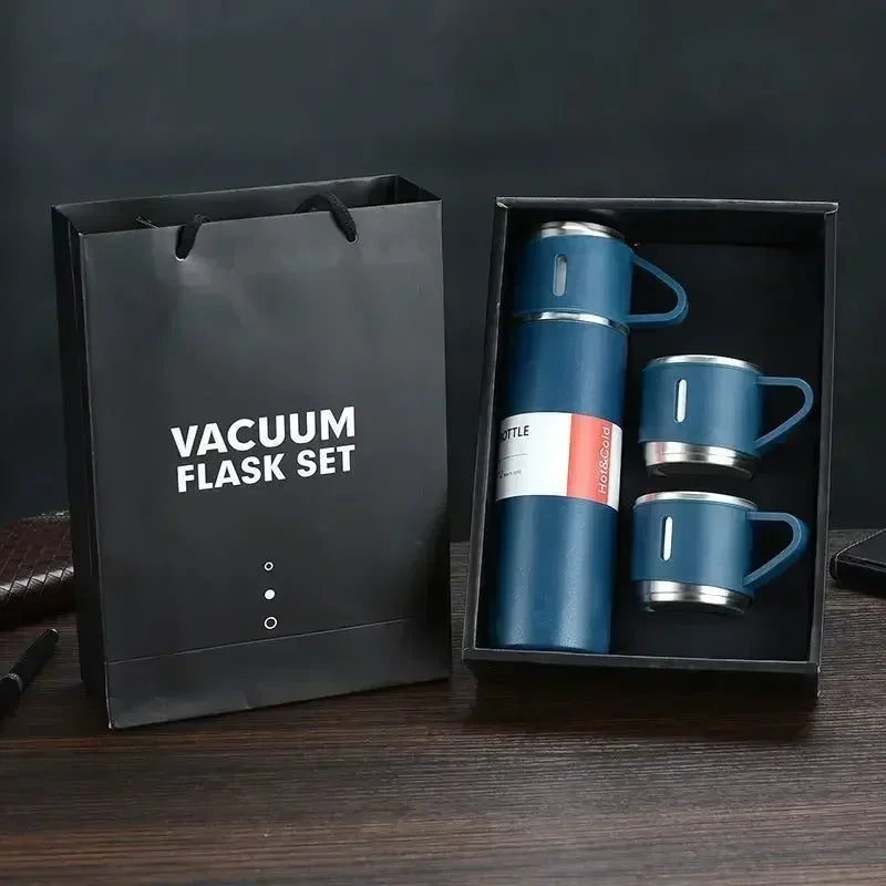 Thermos isolé avec trois veds, conservation chaude et froide de 24 heures, emballage cadeau en acier inoxydable