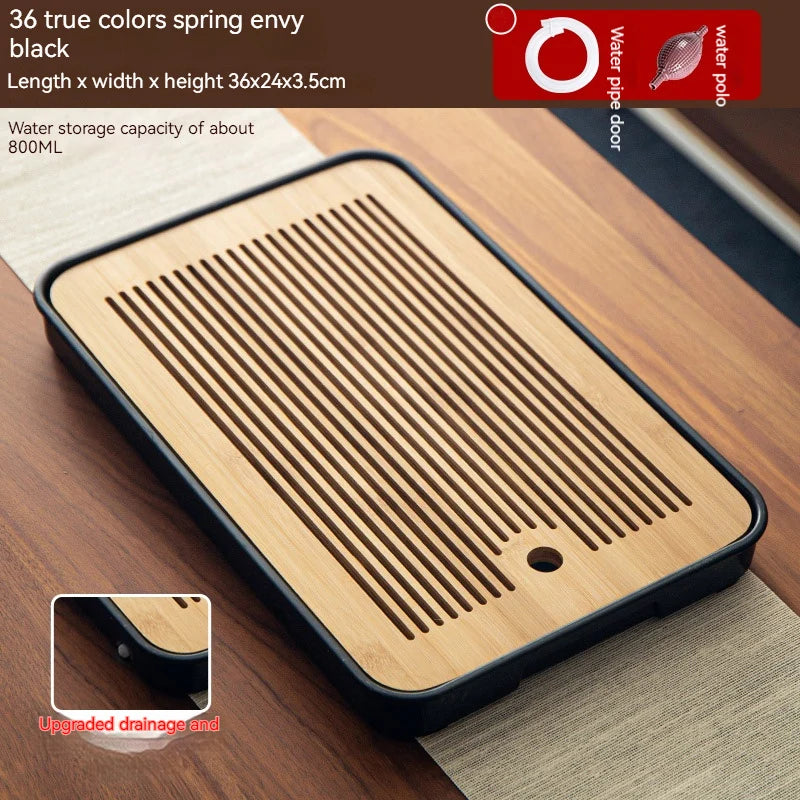 GIANXI Bamboo Tea Tray Small Household Tea Tray Simple Kung Fu Tea Set Drainage Storage Drainage Dry And Wet Dual Use