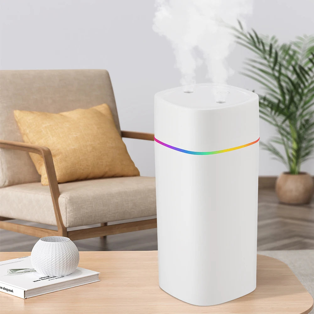 Air Humidifier Double Spray Port Essential Oil Aromatherapy Humidifier Mute Atomizer Colorful Lights For Home Office Car 600ML