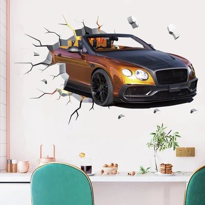 3D Urban High end Sports Car Cool Motorcycle Car Wall Sticker Boys' Room Car Art Poster Wallpaper Boys' Dream Gift Decoration