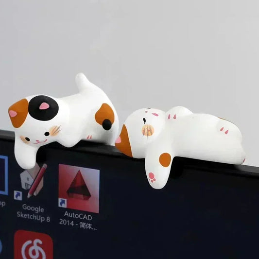 3pcs Computer Screen Display, Crouching Ornament Mouth, Car Mounted Office Desktop, Cute Cartoon Cat, Rabbit, Frog Ornament