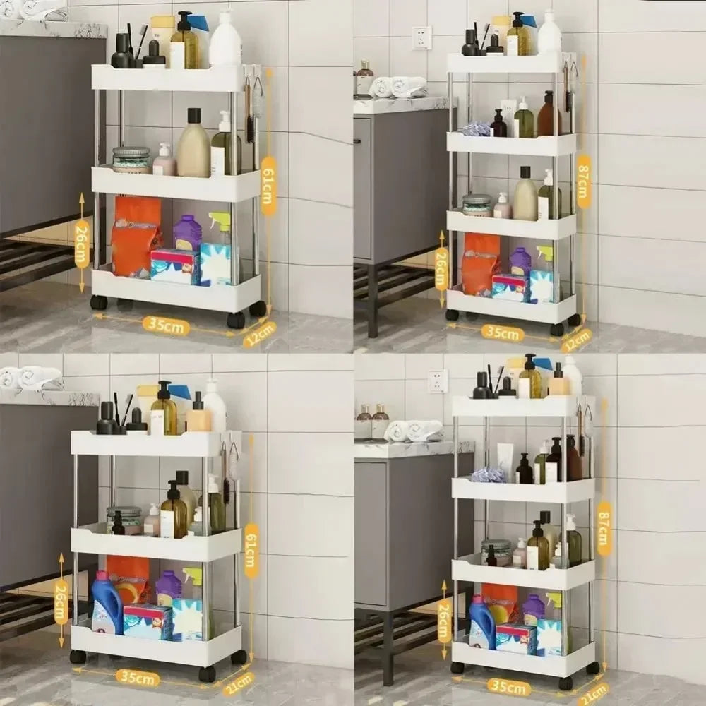 3/4 Layer Rolling Utility Cart, Bathroom Storage Rack With Wheels,Bathroom Storage Organizer, Multi-purpose Utility Cart