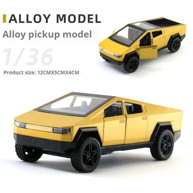 Tesla 1:36 Cybertruck Pickup SUV Alloy Car Model Diecast Metal Toy Off-Road Vehicle Pull Back Truck Toy Collection Children Gift